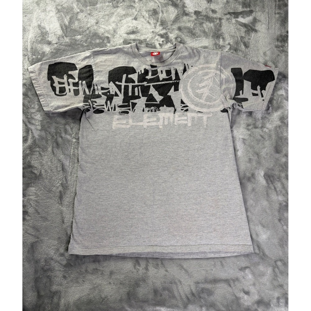 Element T-Shirt Mens L Gray Crew Neck Short Sleeve Large front graphic